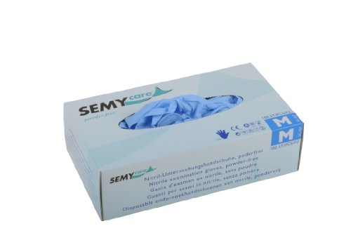 Semy Care Nitril-Untersuchungshandschuhe, puderfrei, Größe M, blau AQL 1.5, 10er Pack (10 x 100 Stück) von Semy