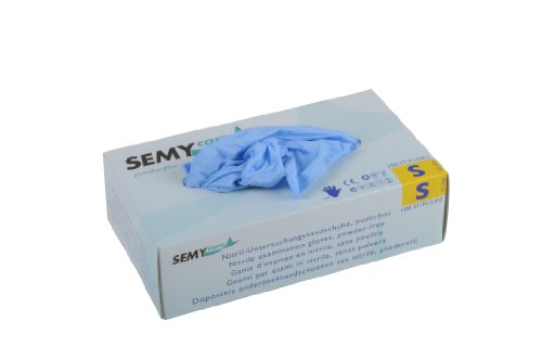 Semy Care Nitril-Untersuchungshandschuhe, puderfrei, Größe S, blau AQL 1.5, 10er Pack (10 x 100 Stück) von Semy
