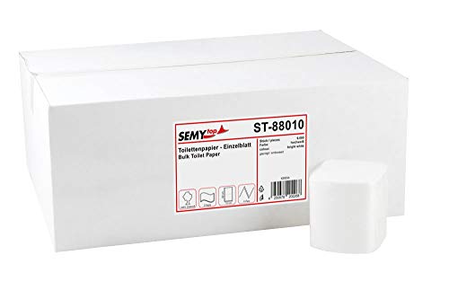 Semy Top Einzelblatt - Toilettenpapier, 9000 Blatt, 2 lagig hochweiß / Zellstoff 10 x 22 cm, 1er Pack (1 x 1 Stück) von SemyTop