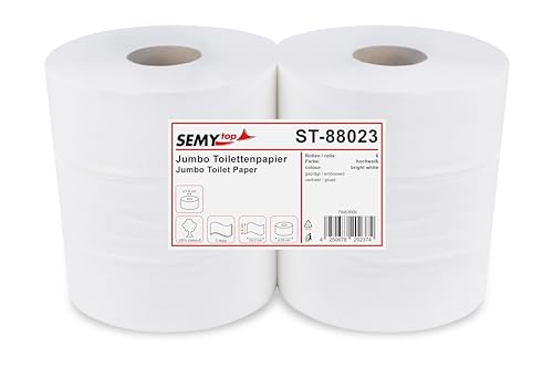 Semy Top ST-88023 Jumbo-Toilettenpapier, 2-lagig, Durchmesser 28 cm, Hochweiß (6-er Pack) von SemyTop