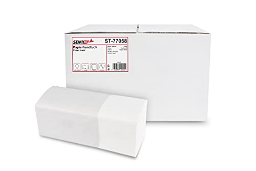 SemyTop Papierhandtücher, 2 -lagig ZZ-Falz, 25 x 23 cm, 4000 Blatt, 1er Pack (1 x 1 Stück) Weiß von SemyTop