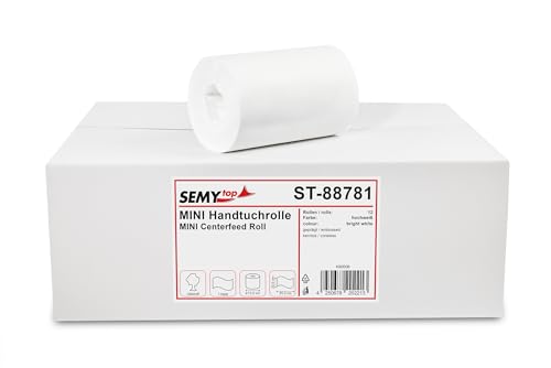 SemyTop Top Handtuchrolle Mini, Innenabwicklung 20 cm, ohne Kern, Ø 12 cm, 1 lagig, hochweiß, 1er Pack (1 x 12 Stück) ST-88781 von SemyTop