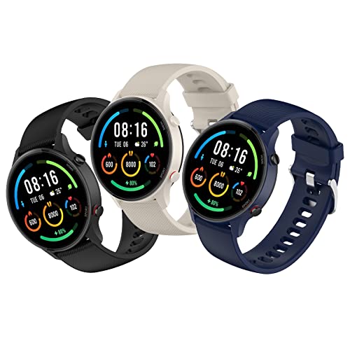 SenMore 3 Stücks 22mm Armband kompatibel mit Xiaomi Mi Watch/Xiaomi Watch S1 /Xiaomi Watch S1 Active/Xiaomi Mi Watch Color Sport, Sports Weiches Silikon Ersatzband für Xiaomi Mi Watch Smartwatch von SenMore