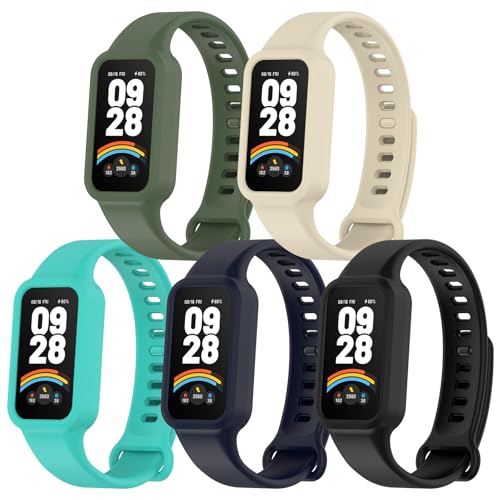 SenMore 5 Stücks Silikon Armband Kompatibel mit Xiaomi Smart Band 9 Active/Redmi Smart Band 3, Verstellbares Wasserdicht Sport Armbänder für Xiaomi Mi Band 9 Active. von SenMore