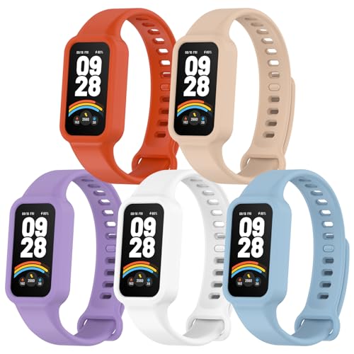 SenMore 5 Stücks Silikon Armband Kompatibel mit Xiaomi Smart Band 9 Active/Redmi Smart Band 3, Verstellbares Wasserdicht Sport Armbänder für Xiaomi Mi Band 9 Active. von SenMore