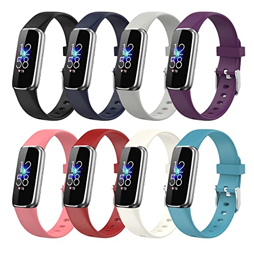 SenMore 8 Stück Armbänder Kompatibel mit Fitbit Luxe Silikon-Ersatzarmband Mehrfarbiges Sportarmband Passend für Fitbit Luxe Herren- und Damenarmbänder(5.1''-7.1'') von SenMore