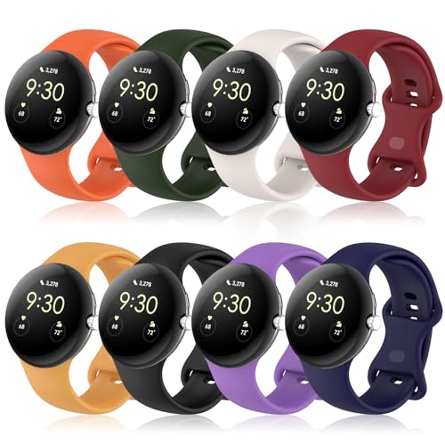 SenMore 8 Stücks Armband kompatibel mit Google Pixel Watch/Pixel Watch 2/Pixel Watch 3, Weiche Silikon Sports Wasserdichtes Einstellbar Ersatzarmband für Google Pixel Watch.(Keine Hosts) von SenMore