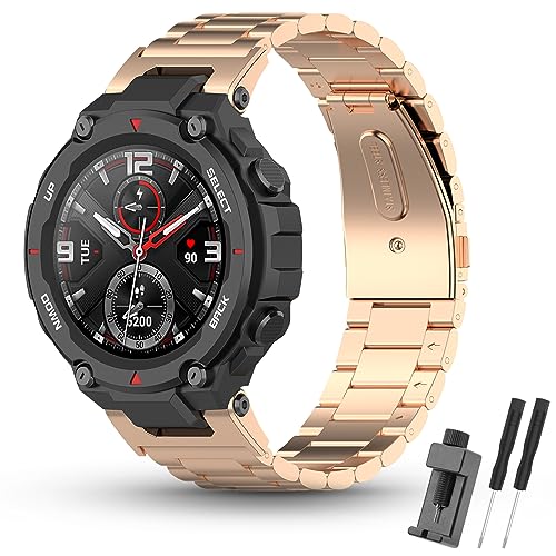 SenMore Armband Kompatibel mit Amazfit T-Rex/Amazfit T-Rex Pro, Metall Edelstahl Ersatz Armbänder für Amazfit T-Rex/T-Rex Pro SmartWatch. von SenMore