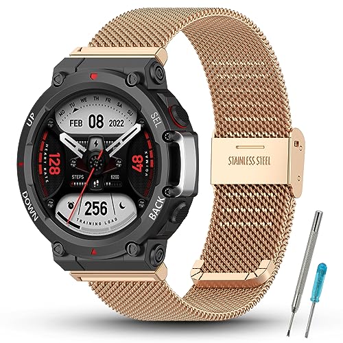 SenMore Armband Kompatibel mit Amazfit T-Rex 2, Einstellbar Edelstahl Ersatz Metall Armbänder für Amazfit T-Rex 2 SmartWatch. von SenMore