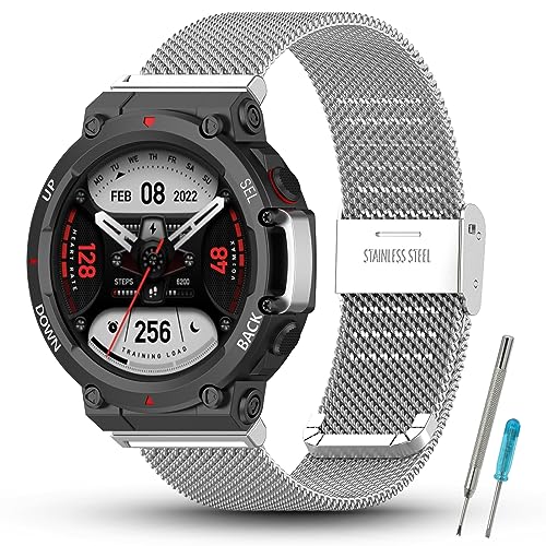 SenMore Armband Kompatibel mit Amazfit T-Rex 2, Einstellbar Edelstahl Ersatz Metall Armbänder für Amazfit T-Rex 2 SmartWatch. von SenMore