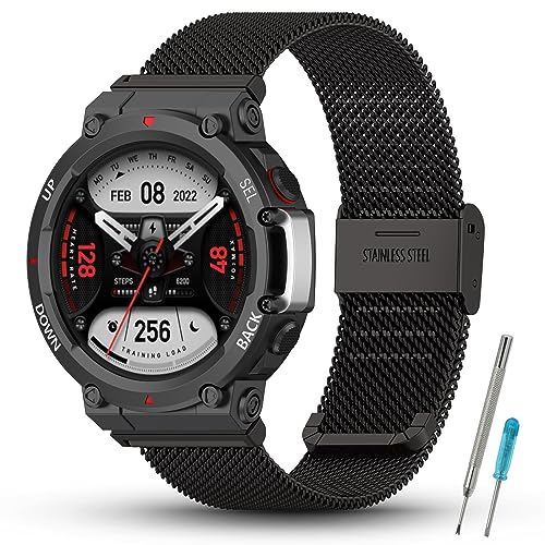 SenMore Armband Kompatibel mit Amazfit T-Rex 2, Einstellbar Edelstahl Ersatz Metall Armbänder für Amazfit T-Rex 2 SmartWatch. von SenMore