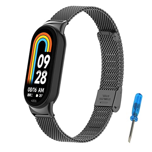 SenMore Armband Kompatibel mit Xiaomi Mi Band 8, Edelstahl Metall Ersatzarmband Zubehör für Xiaomi Mi Band 8 Smartwatch. von SenMore