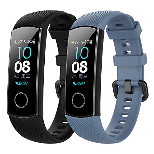 SenMore Kompatibel Für Honor Band 5 Honor Band 4 Armband, Sport Silikon Armband Smartwatch Ersatzbänder für Honor Band 4 Honor Band 5 (kein Host) (2PCS Schwarz&blau) von SenMore