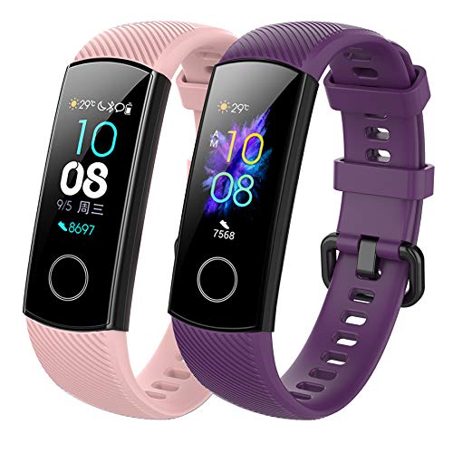 SenMore Kompatibel Für Honor Band 5 Honor Band 4 Armband, Sport Silikon Armband Smartwatch Ersatzbänder für Honor Band 4 Honor Band 5 (kein Host) (2PCS Violett&Pink) von SenMore