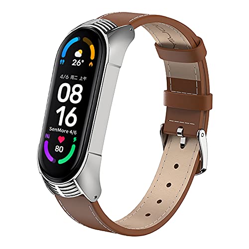 SenMore Kompatibel für Xiaomi Mi Band 6 Mi Band 5 Armband Leder, Lederband Armband Xiaomi Band 4/3 Uhrenarmband Handgelenk Smartwatch Ersatzbänder für Xiaomi Mi Band 6/5 Mi Band 4/3 von SenMore