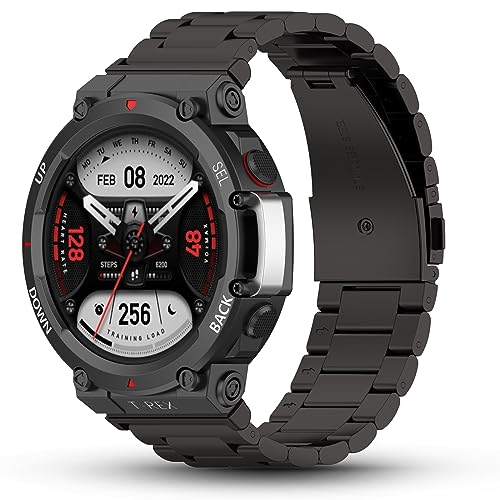 SenMore Metall Armband Kompatibel mit Amazfit T-Rex 2, Männer und Frauen Edelstahl Ersatz Armbänder für Amazfit T-Rex 2 SmartWatch. von SenMore