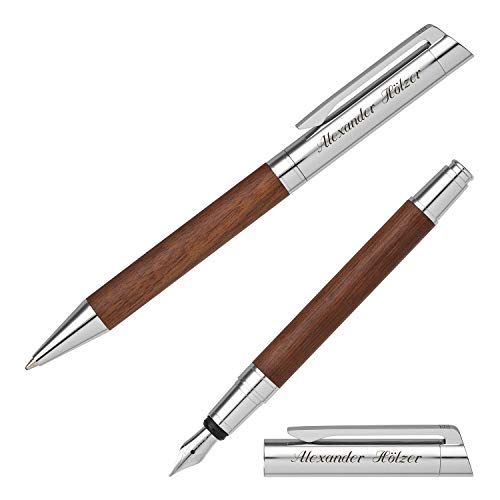Senator Schreibset TIZIO 6252 Nussbaumholz Kugelschreiber Füller mit persönlicher Gravur und Geschenk-Etui von Senator