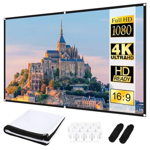 Leinwand Beamer-100 Zoll Projektionsleinwand,16: 9 HD Faltbarer Projektionsschir, Tragbare Faltbar Anti-Falten Projektion leinwand,4K Full HD 3D,Geeignet für Heimkino und Projektionswand im Freien von Senchinner