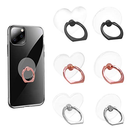 Senhai Handy-Ringhalter, rund, herzförmig, 360 Grad drehbar, Universal-Ring-Schnalle, Griff-Ständer für Smartphones, Tablets, 6 Stück von Senhai