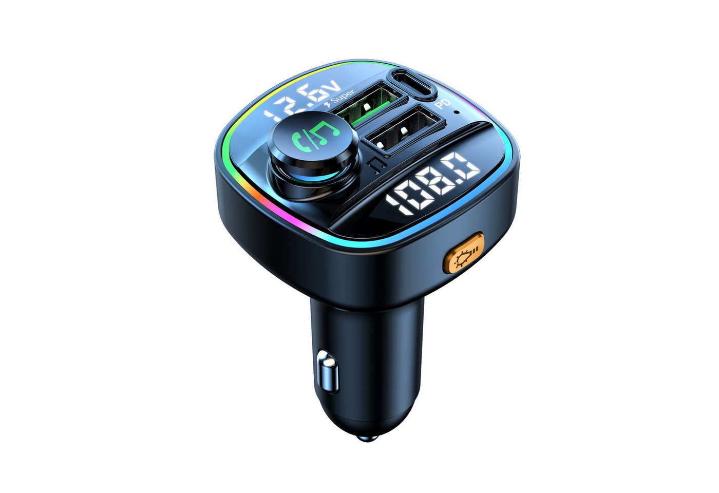 Senmudi Zigarettenanzünder-Verteiler Bluetooth 5.0 FM Transmitter für Auto Ladegerät USB KFZ-Transmitter (Leistungsstarke Doppel-Mikrofone mit Rauschunterdrückung & Bass-Boost, Musik-Player, USB-Stick, Einhandbedienung,auto-bluetooth), Kompatibel mit iPad/iPhone/MP3/4/PSP/Camera, aufladbar von Senmudi