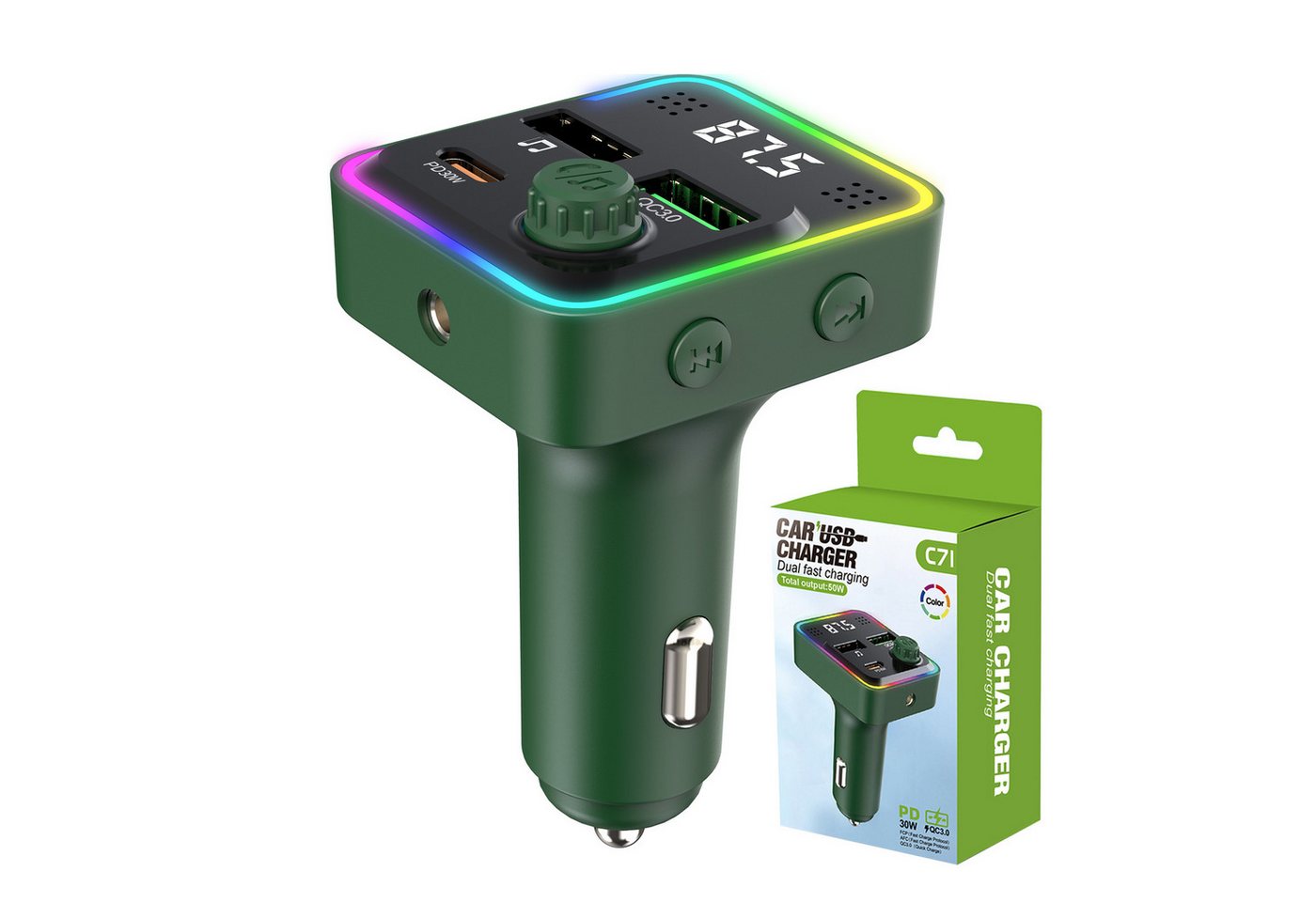 Senmudi Zigarettenanzünder-Verteiler KFZ Bluetooth Adapter Auto (FM Transmitter Auto Bluetooth mit PD 30W & QC3.0 18W Schnellladung, Freisprechanlage Bluetooth 5.3, Rauschunterdrückung Mikrofon), Autoladegerät für Zigarettenanzünder mit Freisprechfunktion von Senmudi