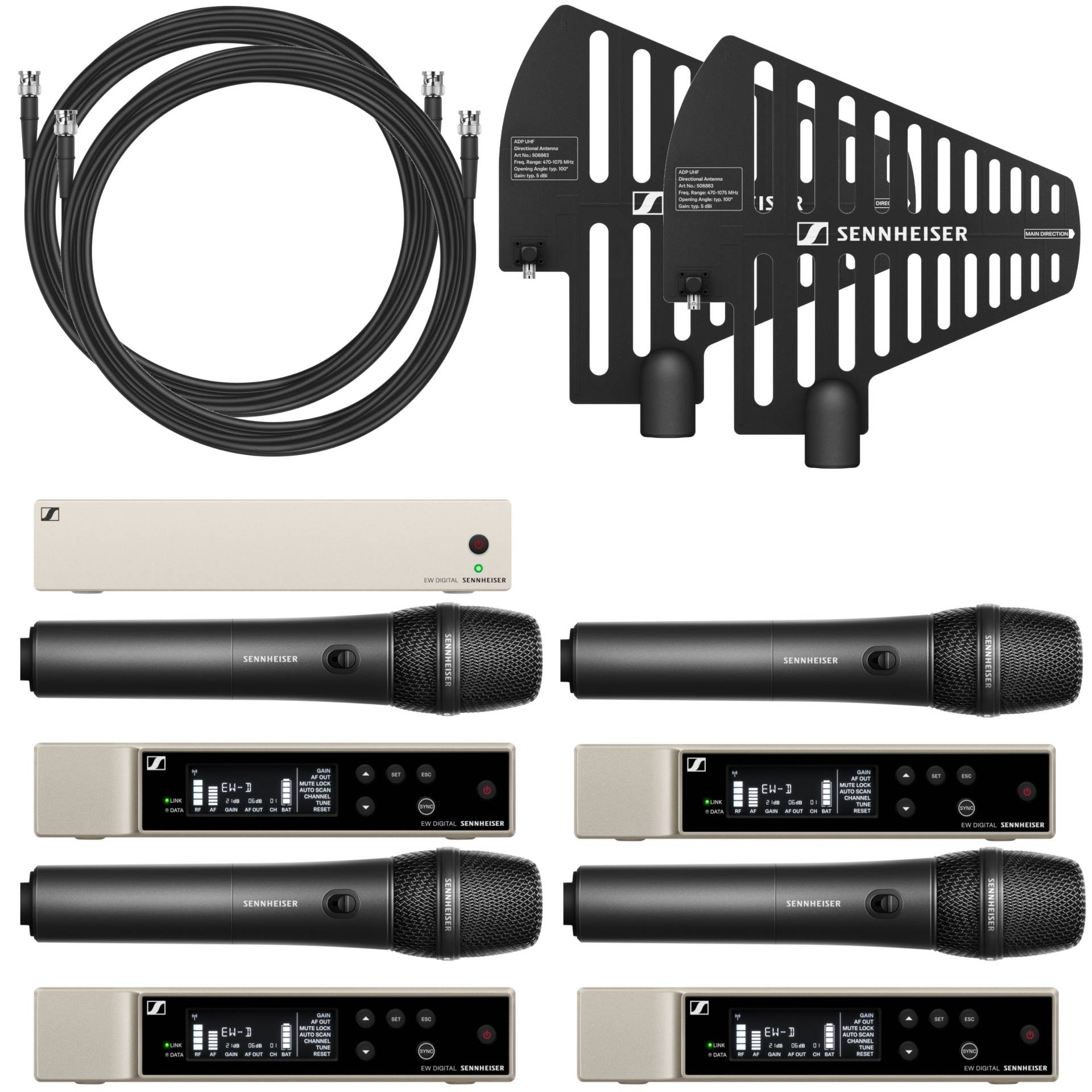 Sennheiser 4 x EW-D 835-S Set R1-6 + EW-D ASA + 2 x ADP UHF Wireless Handheld Microphone System (520 - 576 MHz) von Sennheiser