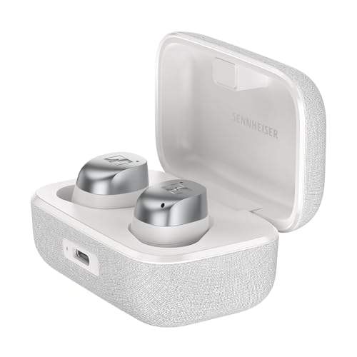 Sennheiser MOMENTUM True Wireless 4 - Smart Earbuds Bluetooth 5.4, kristallklarer Klang, ergonomischem Design, 30 Std. Akkulaufzeit und Adaptive ANC – Weiß Silber von Sennheiser