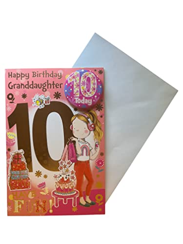 "Express Yourself" Geburtstagskarte für Enkelin im Alter von 10 Jahren – Umschlag und Anstecker enthalten – Animiertes Design mit Mädchen, das Musik hört von Sensations / Xpress Yourself