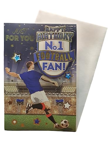"Express Yourself" Geburtstagskarte für Nr. 1, Blau und Weiß, inklusive Umschlag, Fußballfan-Geburtstagskarte (FG7518A/03) von Sensations / Xpress Yourself