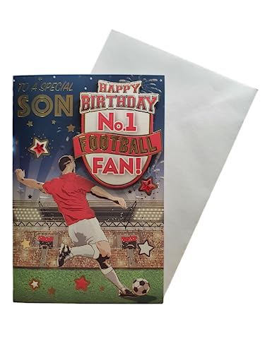 "Express Yourself" Geburtstagskarte für den Sohn Nr. 1 mit rotem und weißem Thema – inklusive Umschlag – Fußballfan-Geburtstagskarte für Sohn (FG7520A/04) von Sensations / Xpress Yourself