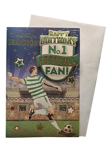 Geburtstagskarte "Express Yourself" für Enkel Nr. 1 mit grünem und weißem Thema – inklusive Umschlag – Fußballfan-Geburtstagskarte für Enkel von Sensations / Xpress Yourself