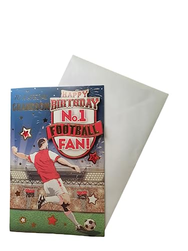 Geburtstagskarte "Express Yourself" für Enkel Nr. 1 mit rot-weißem Thema – inklusive Umschlag – Fußballfan-Geburtstagskarte für Enkel von Sensations / Xpress Yourself
