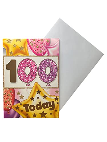 Geburtstagskarte "Express Yourself" für Frauen zum 100. Geburtstag, inkl. Umschlag, buntes Ballon-Hintergrund-Design von Sensations / Xpress Yourself