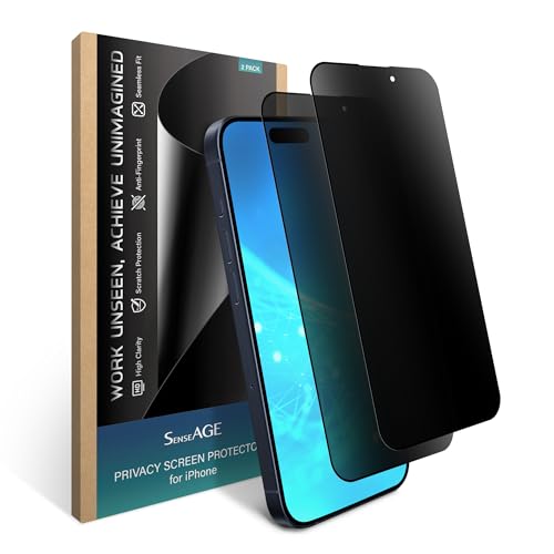 SenseAGE 2 Pack Blickschutzfilter für iPhone, Anti-Spionage Privates Aluminosilikatglas, Anti-Kratz, Volles Bildschirm-HD (iPhone 15 Pro [6,1 Zoll]) von SenseAGE