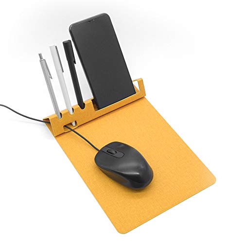 SenseAGE Multifunktionales Mauspad mit Rutschfester Basis, Handy-, Stift- und Kabelhalter, kompatibel für alle Arten von Mäusen, Gelb von SenseAGE