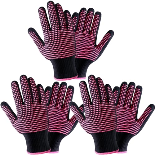 Senyanoe 3 Paare Handschuhe Hitzebeständig,Hitzeschutz Handschuh,Hitzebeständige Handschuhe für Haarstyling,Hitzebeständiger Handschuh mit Silikon-Noppen Für Backen, Küche & Grillen von Senyanoe
