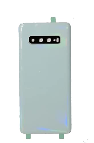 (Set) Akku-Abdeckungen + doppelseitigem Klebeband + Linse kompatibel für Samsung Galaxy S10 Plus G975 S10+ G975F Ersatzglas Rückseite Cover Aufkleber + Linse mit Rahmen (Prism Weiß) von Senza Marchio