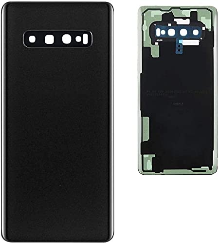 Akku-Abdeckungen + doppelseitigem Klebeband + Linse kompatibel für Samsung Galaxy S10 Plus G975 S10+ G975F Ersatzglas Rückseite Cover Aufkleber + Linse mit Kamerarahmen (schwarz) von Senza Marchio