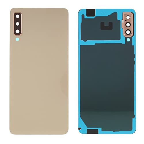 Kit 3 Stück Nr. 1 Akkudeckel + 1 doppelseitiges Klebeband + 1 Linse kompatibel für Samsung Galaxy A7 (2018) SM-A750F A750 Nr. 1 Rückseite Back Cover Rückseite + Kleber + Linse mit Rahmen (Gold) von Senza Marchio