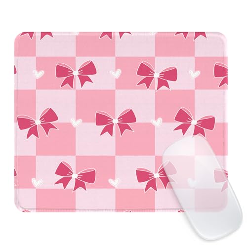 Seorsok Mauspad, Motiv: rosa Schmetterlinge, Schachbrettmuster, hochwertig, strukturiert, waschbar, quadratisch, niedliche Mauspads mit verlängerten genähten Kanten, rutschfeste Gummiunterseite, 24,1 von Seorsok