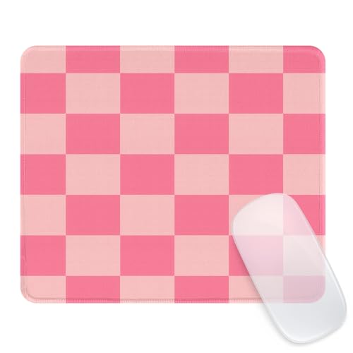 Seorsok Mauspad mit Schachbrettmuster, hochwertig, strukturiert, waschbar, quadratisch, niedlich, mit verlängerten genähten Kanten, rutschfeste Gummiunterseite, 24,1 x 19,8 x 0,3 cm, Hot Pink von Seorsok