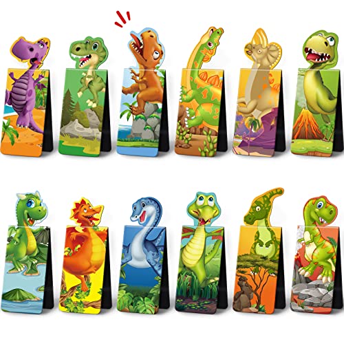 12 Stück Magnetische Lesezeichen Süße Magnet Seitenmarkierungen Magnetische Seitenclips Bookmark Lustige Tier Magnetische Buchmarkierungen für Schüler Lesen Geschenk (Dinosaurier Stil) von Sepamoon