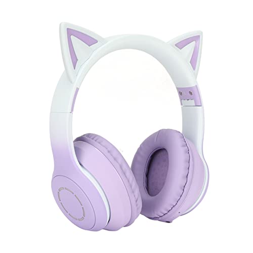 Cat Ear Bluetooth Gaming Kopfhörer, 7 Farben, LED Leuchten, 4 Lichtmodi, Typ C, Kabelloses, Faltbares Musik Headset, 40 mm Lautsprecher und Klarer Stereo Sound für Spiele(Lila) von Septpenta