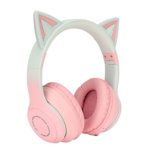Cat Ear Bluetooth Gaming Kopfhörer, 7 Farben, LED Leuchten, 4 Lichtmodi, Typ C, Kabelloses, Faltbares Musik Headset, 40 mm Lautsprecher und Klarer Stereo Sound für Spiele(Rosa) von Septpenta