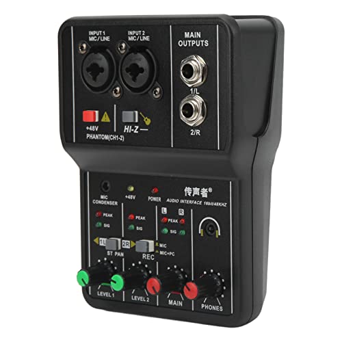 Mini 2 Kanal Audio Mixer, USB Sound Mischpult, Einer Hochpräzisen 16 BIT, 48 KHZ Audioauflösung, Schaltbare 48V Stromversorgung, Tragbarer Audio Mixer für Studio Live Show, Party Aufnahme von Septpenta