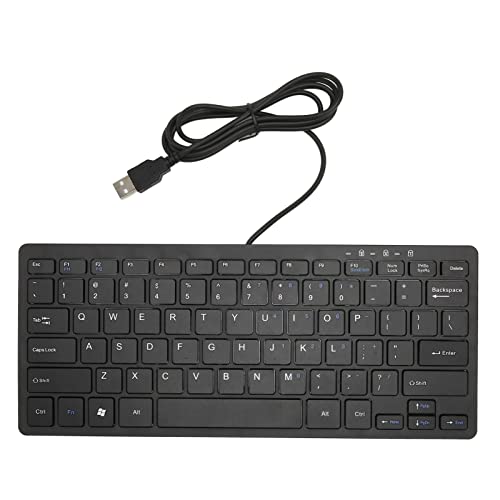 Mini Tastatur, 78 Tasten, Lesbarer Text, Scherentasten, Minimalistisches Design, Kabelgebundene USB Tastatur, Plug and Play, Komfortable Touch Funktion für Business, Büro, Laptop(Schwarz) von Septpenta