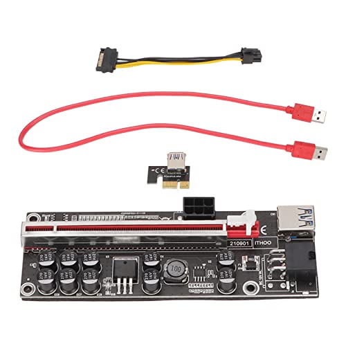 PCIE 1X Bis 16X Hubschrauberkarte,10 Große,Feste Kondensatoren,Zwei 6 Pin Port Netzteile,mit 0,6 M USB 3.0 Verlängerungskabel,Kann Ein Mehrschichtiges,Abgeschirmtes Kabel für WINDOWS für LINUX von Septpenta