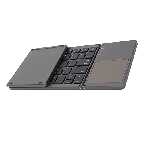 Septpenta Faltbare Bluetooth Tastatur mit Touchpad, Kabellose 63 Tasten Tastatur, Wiederaufladbare USB Taschen Klapptastatur für Android Windows Tablets und Laptops(Dunkelgrau) von Septpenta