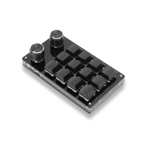 Septpenta Mini Tastatur mit 12 Tasten, Makromechanische Einhandtastatur mit 2 Einstellknöpfen, Plug and Play, Multifunktions Shortcut Programmierbar, Geeignet für Office Gaming Lab(Schwarz) von Septpenta
