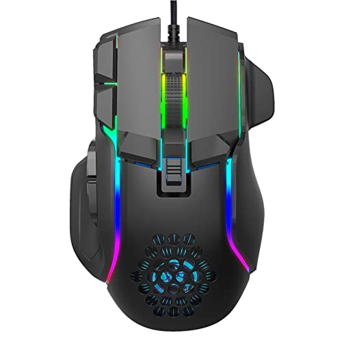 Septpenta RGB Gaming Maus, Unterstützung für Benutzerdefinierte Makro Bearbeitung, 12800DPi Präzise Positionierung, 10 Programmierbare Tasten, Plug and Play, Kabelgebundene USB Maus für Zuhause, Büro von Septpenta